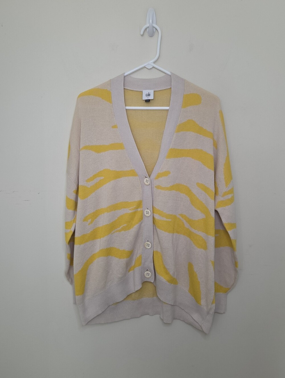 Women's Cabi Roar Yellow Tiger Print Oversize Cardigan Sweater Sz Small